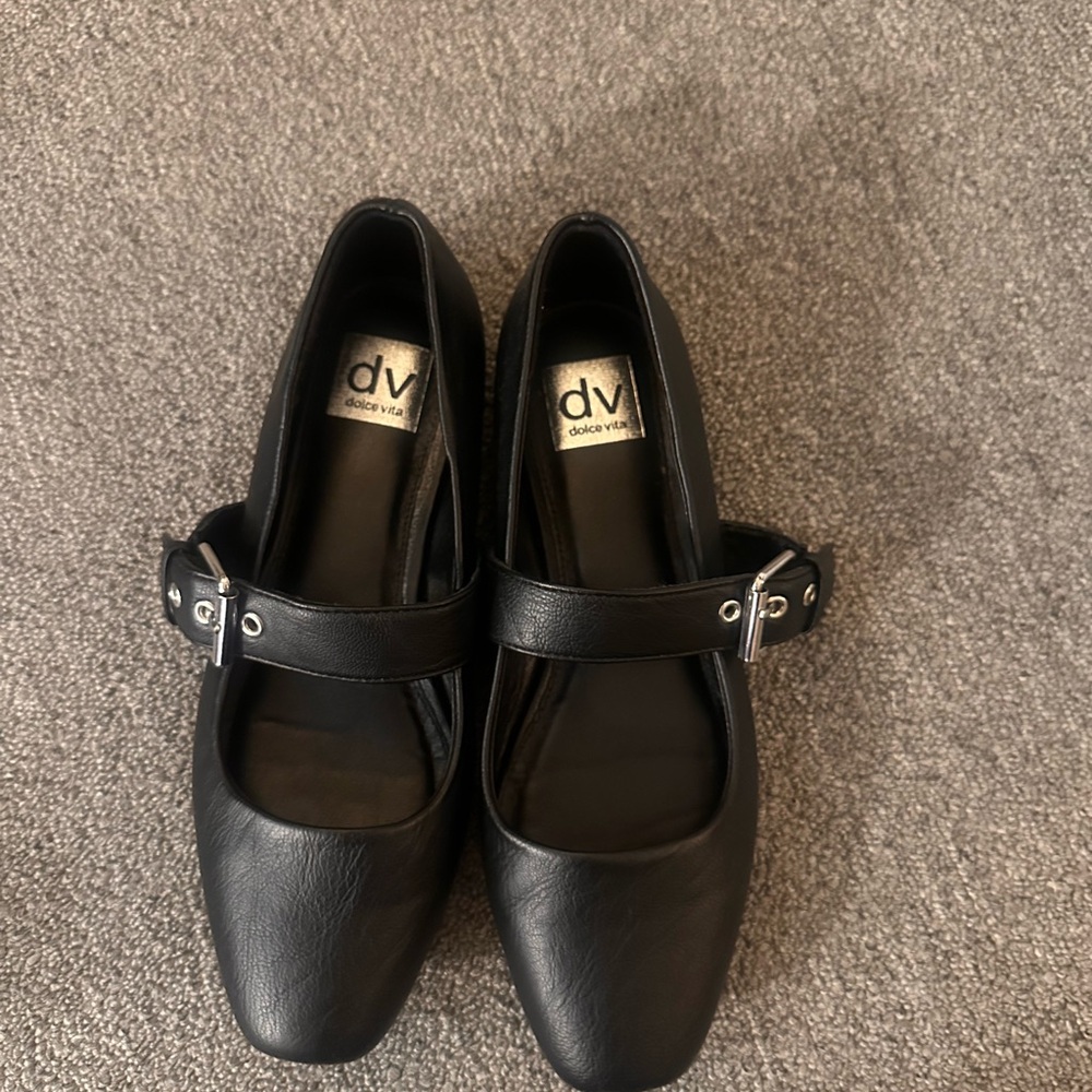Dolce Vita Black Leather Flats with Buckle